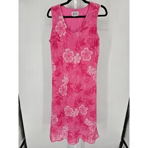 K Studio Womens Sz L Midi Length Sleeveless Dress Bight Pink Hawaiian Floral